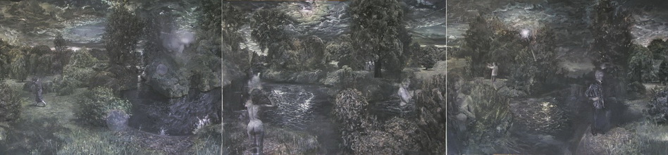 Jun Jiang im Kunstraum-unten: Endlos 1, 300 x 50 cm / 3-tlg., Acryl auf Leinwand